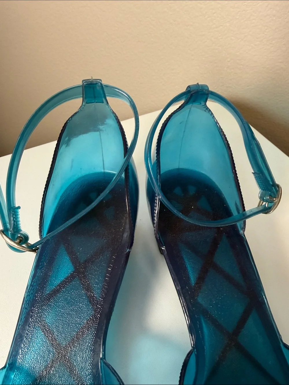 Teal Blue Jelly Ankle-Strap Sandals